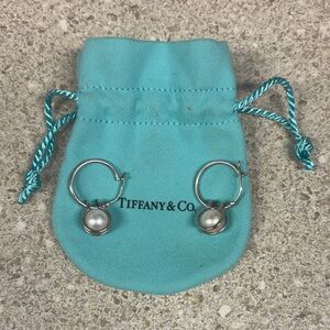 Tiffany & Co. Silver Hoop Earrings with Pearls